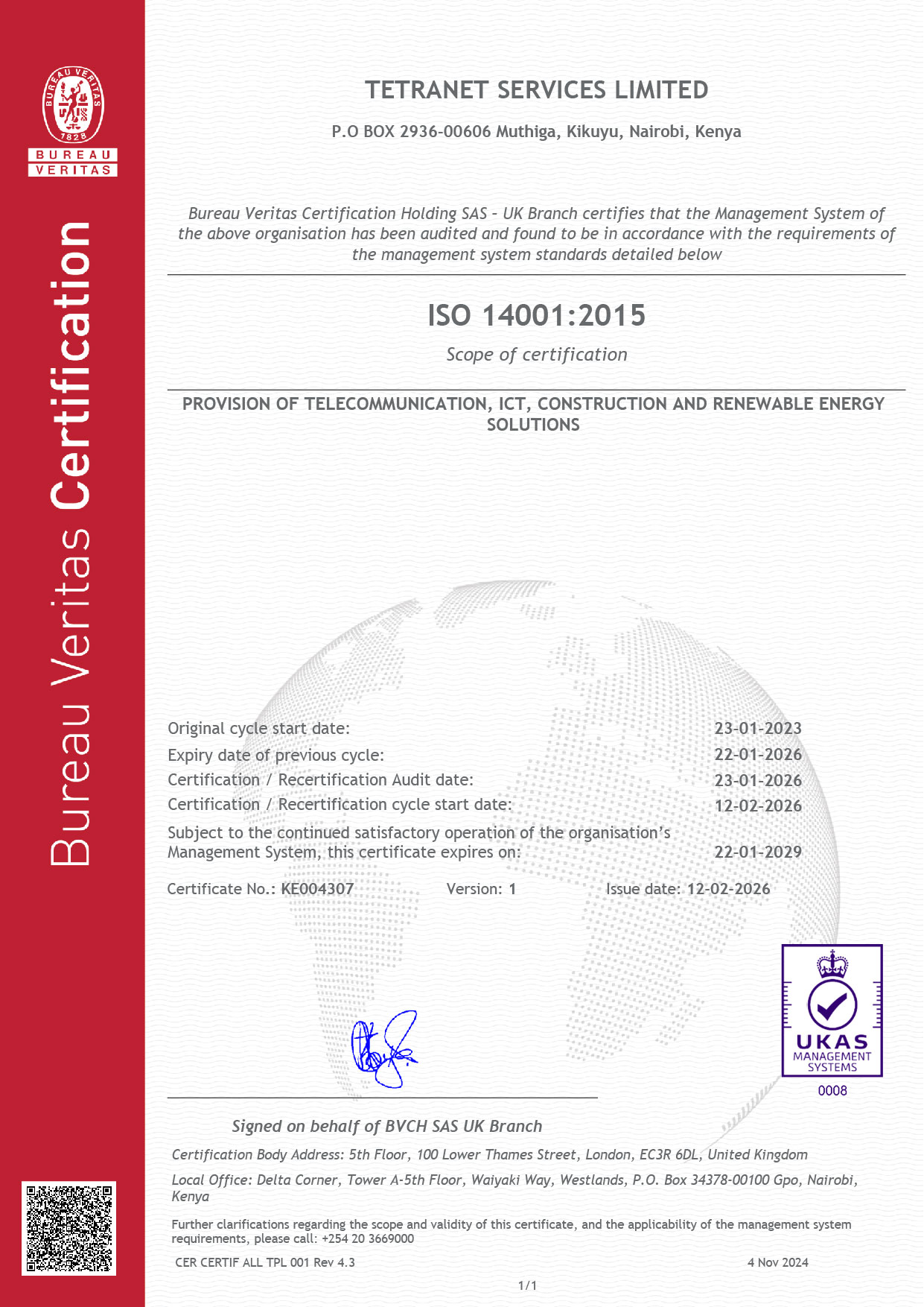 ISO 14001:2015 Certificate