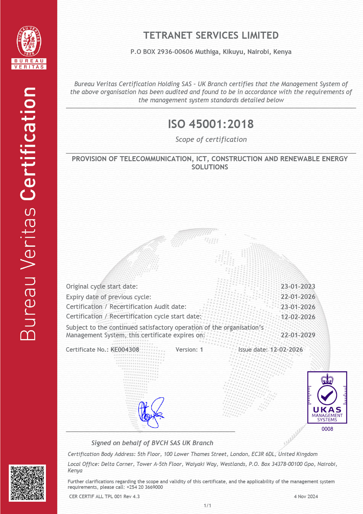 ISO 45001:2018 Certificate
